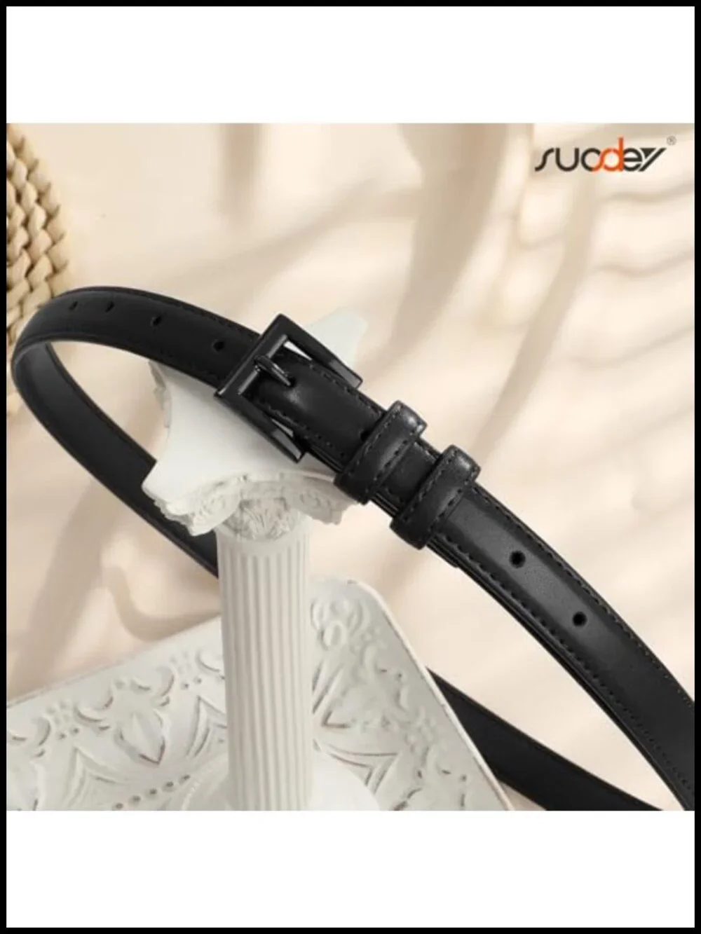 Women's Skinny PU Leather Belt with Square Buckle - 0.7